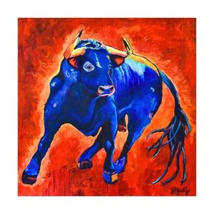 Giclee Art Print Blue Bull Red Taurus Wall Street